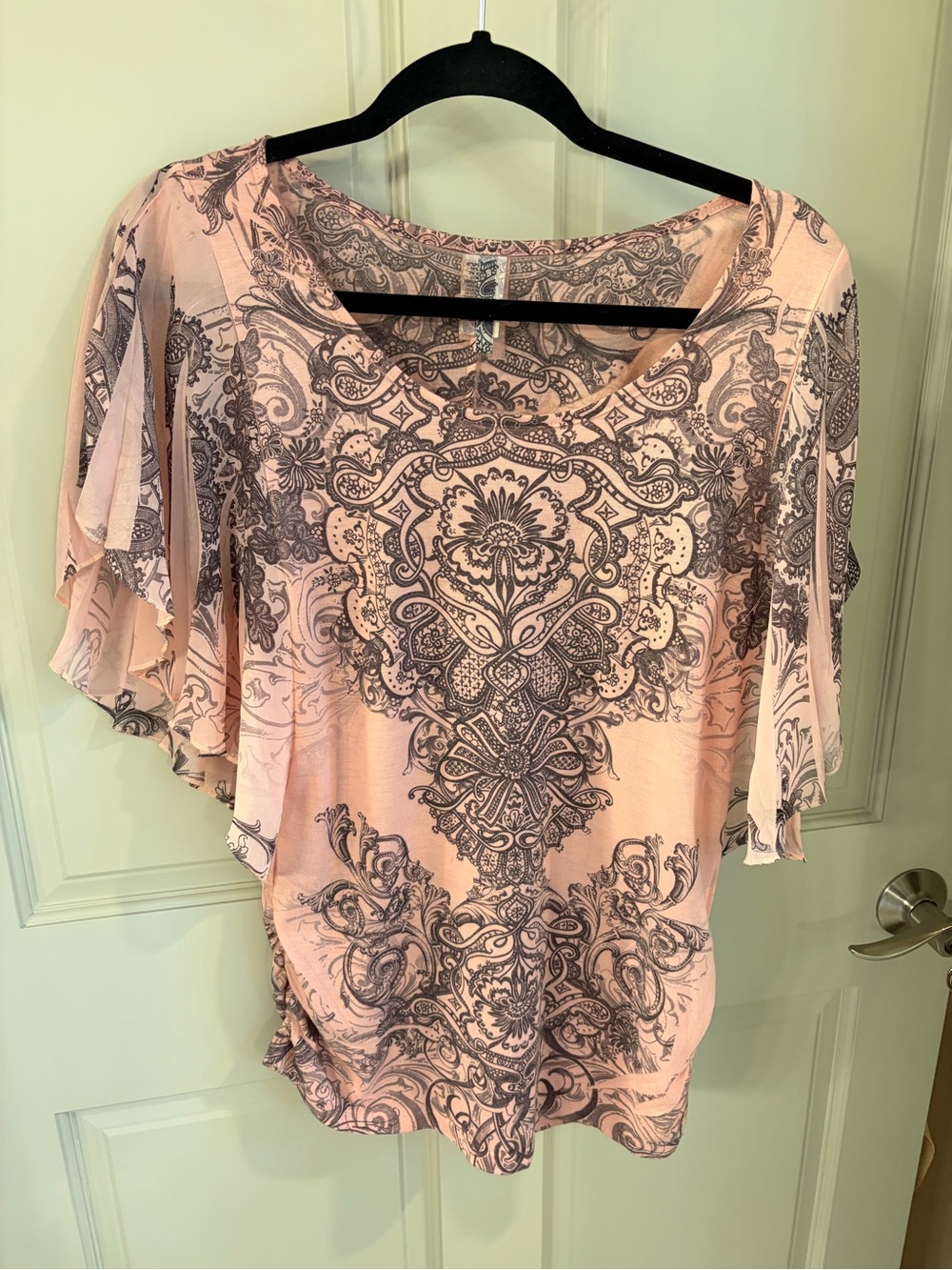 Women's Pink Printed Flutter Sleeve Tunic Top